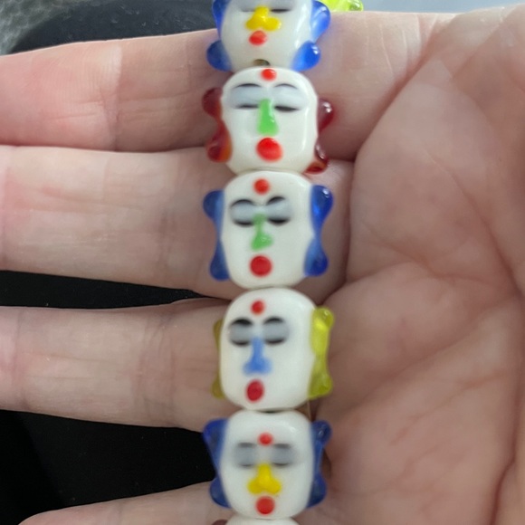 Lamp-work Vintage Glass Multi Color Glass Face Beads Lot of 25